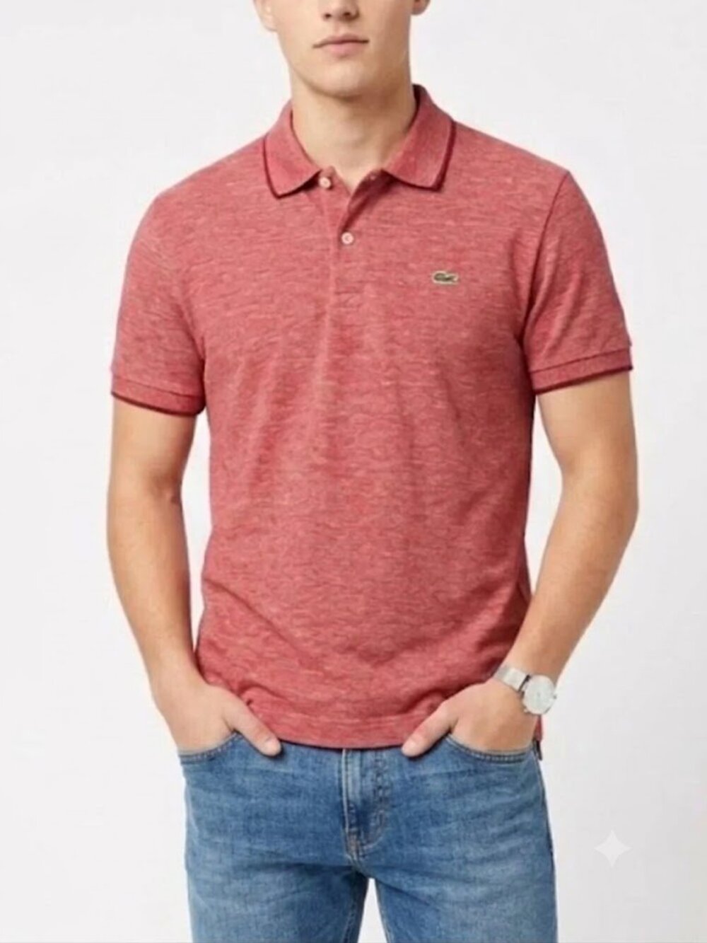 Lacoste Heather Red Classic Piqué Polo Shirt Embroidered Croc Logo Size XL